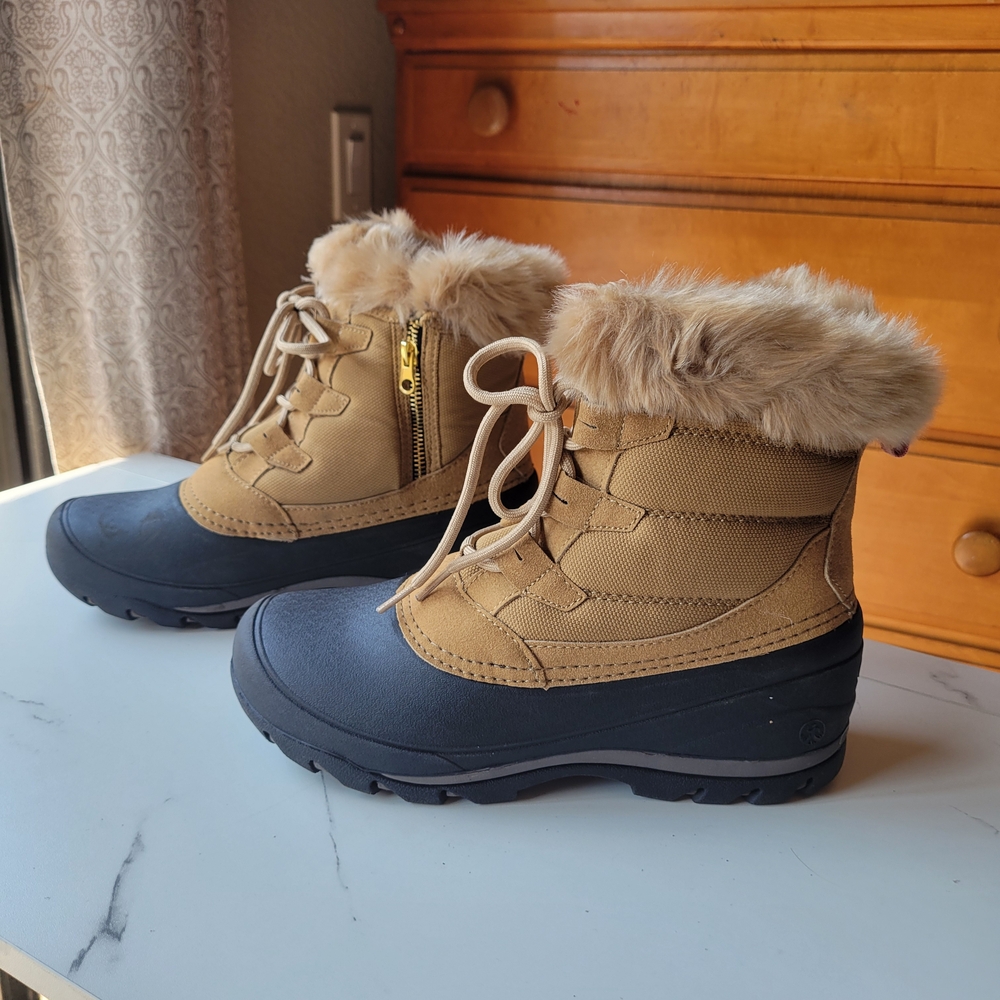 Tan and Black Fur-Lined Winter Boots